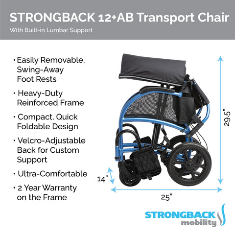 STRONGBACK Excursion : 12+AB Transport Wheelchair