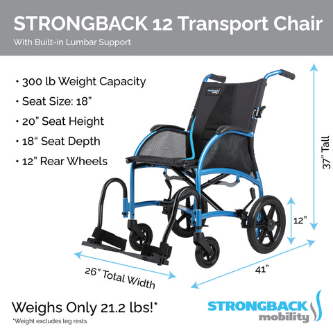 STRONGBACK Excursion : 12 Transport Wheelchair
