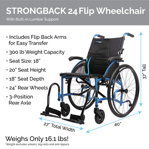 STRONGBACK Comfort : 24 Flip Wheelchair